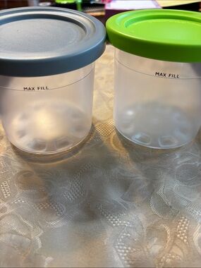 Set of Two Plastic Storage Containers with Blue and Lime Green Lids-Ninja Creami